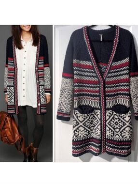 Free People | Annabelle Fair Isle Longline Cardigan In Navy
